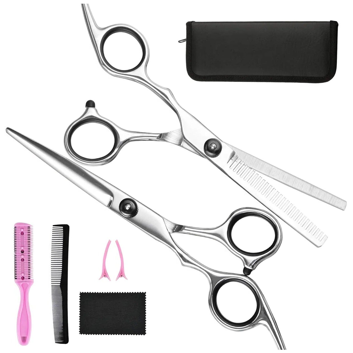 Hair Cutting Scissors and Thinning Shears with Sectioning Combs and Clips, 7-Piece Set All Vera Mart