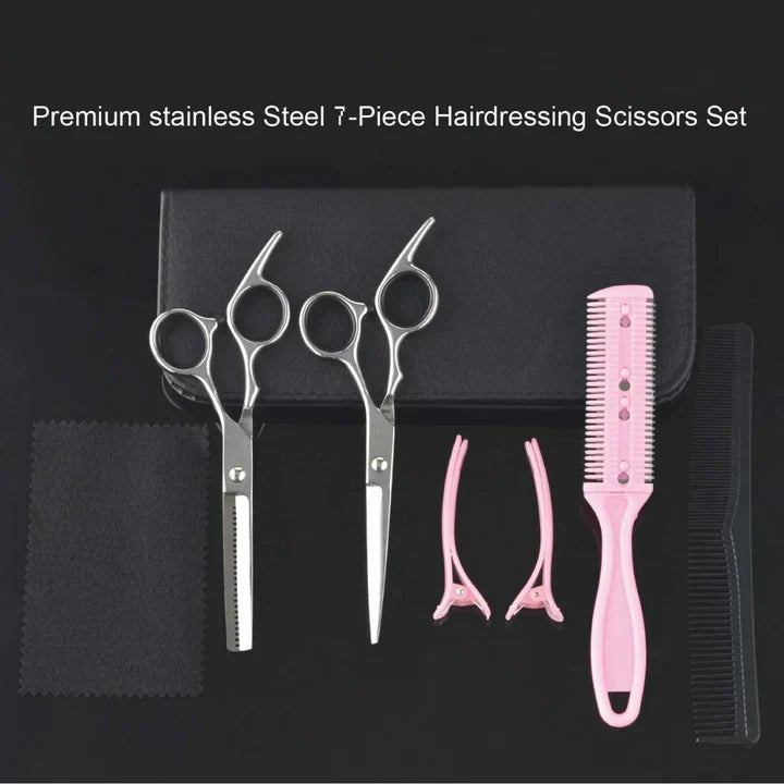 Hair Cutting Scissors and Thinning Shears with Sectioning Combs and Clips, 7-Piece Set All Vera Mart
