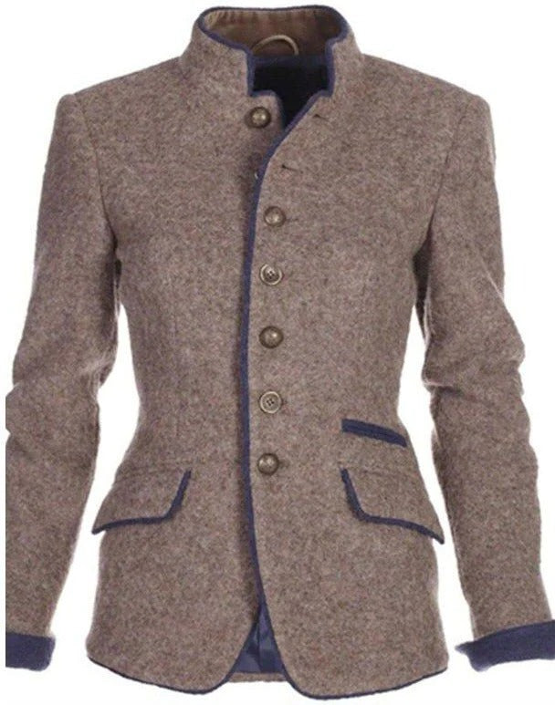 Two Tone Cropped Blazer with Stand Collar and Button Front All Vera Mart