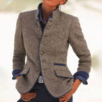 Two Tone Cropped Blazer with Stand Collar and Button Front All Vera Mart