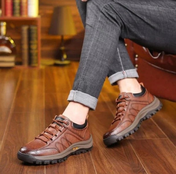 Arch Support Outdoor Shoes with Sealed Cowhide and Textured Rubber Sole All Vera Mart