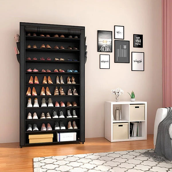 Tall Slim Shoe Rack That Holds Up to 30 Pairs with Tool Free Assembly and Non Slip Base
