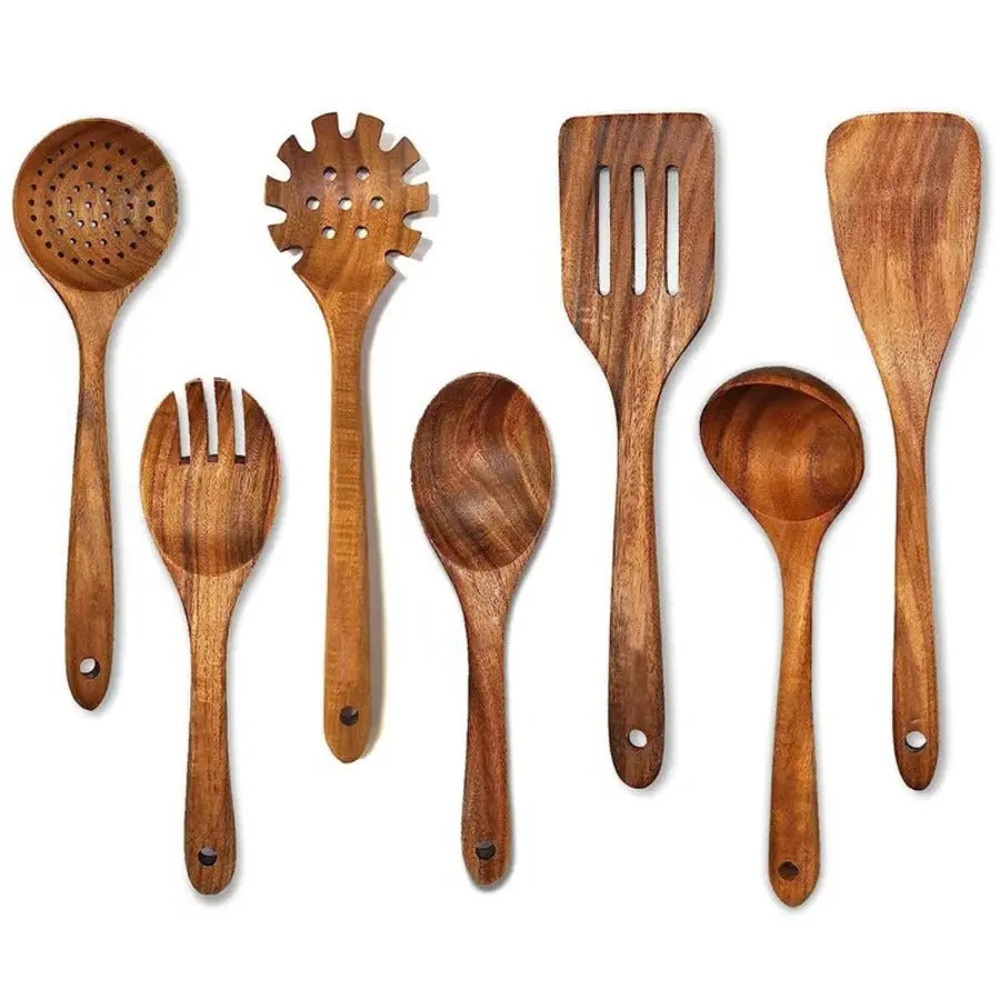 Teak Kitchen Utensil Set with Food-Safe Finish and Non-Abrasive Edges, 4-Piece All Vera Mart