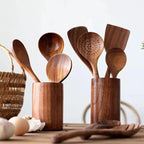 Teak Kitchen Utensil Set with Food-Safe Finish and Non-Abrasive Edges, 4-Piece All Vera Mart