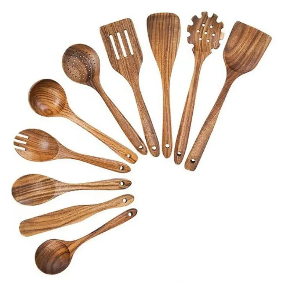 Teak Kitchen Utensil Set with Food-Safe Finish and Non-Abrasive Edges, 4-Piece All Vera Mart
