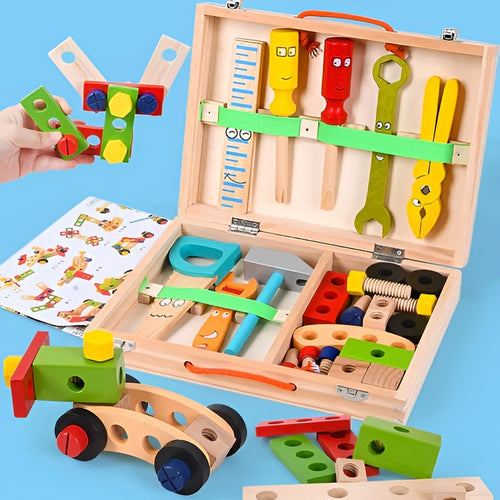 Building Block Toolbox with 35 Snap-Together Pieces for Ages 3+ All Vera Mart