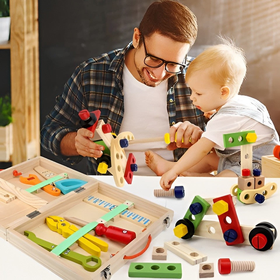 Building Block Toolbox with 35 Snap-Together Pieces for Ages 3+ All Vera Mart