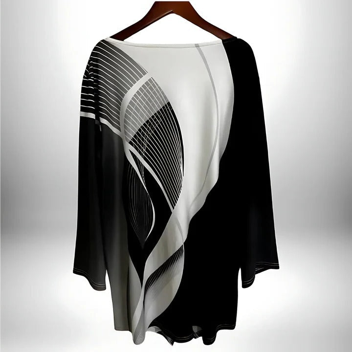 Women's Geometric Print Top with Asymmetric Hem and Long Sleeves All Vera Mart