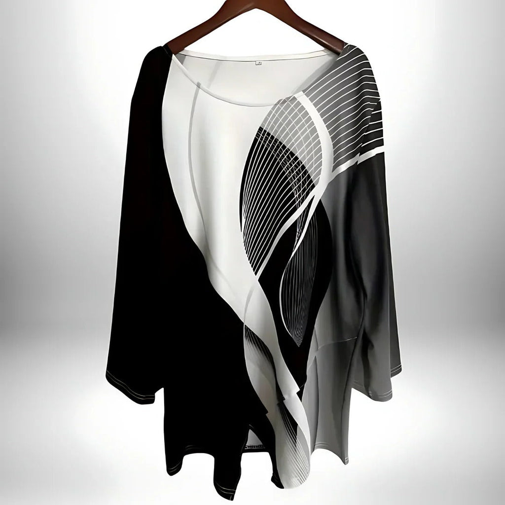Women's Geometric Print Top with Asymmetric Hem and Long Sleeves All Vera Mart