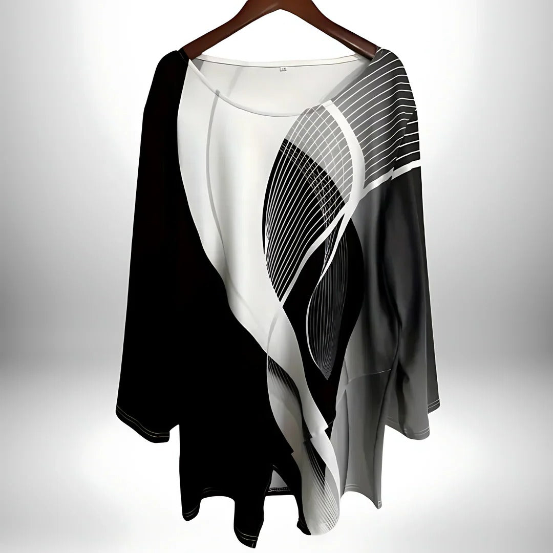 Women's Geometric Print Top with Asymmetric Hem and Long Sleeves All Vera Mart