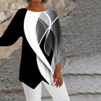 Women's Geometric Print Top with Asymmetric Hem and Long Sleeves All Vera Mart