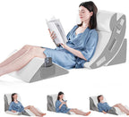 Four Piece Memory Foam Bed Wedge Pillow Set with Hook and Loop Connections and a Washable Plush Cover