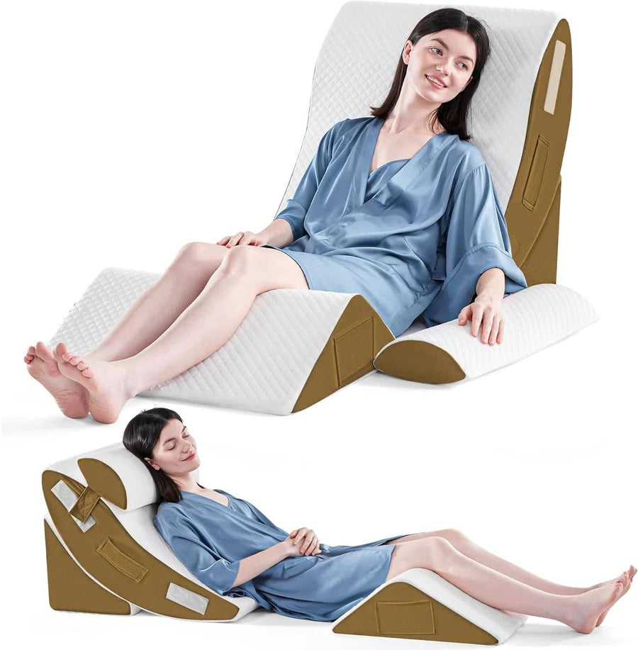 Four Piece Memory Foam Bed Wedge Pillow Set with Hook and Loop Connections and a Washable Plush Cover