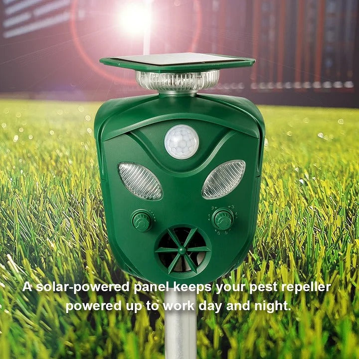 Motion Sensing Animal Repeller with Solar Charging and LED Deterrent, 32ft Detection All Vera Mart