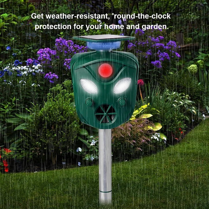 Motion Sensing Animal Repeller with Solar Charging and LED Deterrent, 32ft Detection All Vera Mart