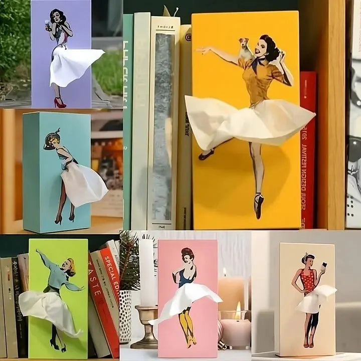 Skirt-Shaped Tissue Box Cover with Weighted Base and Flutter Collar, Fits Standard Boxes All Vera Mart