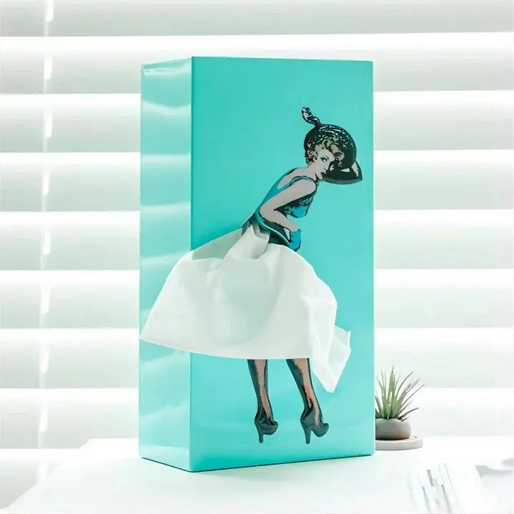Skirt-Shaped Tissue Box Cover with Weighted Base and Flutter Collar, Fits Standard Boxes All Vera Mart