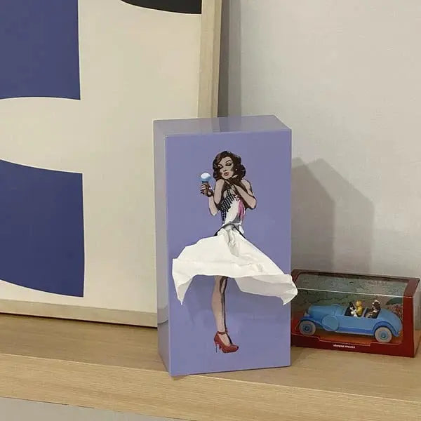 Skirt-Shaped Tissue Box Cover with Weighted Base and Flutter Collar, Fits Standard Boxes All Vera Mart