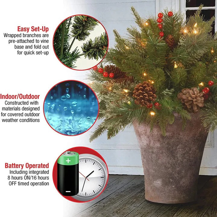 Pre Lit Urn Filler with 35 Warm White Lights and Automatic Timer All Vera Mart