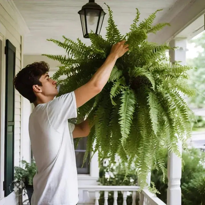 Artificial Boston Fern with 18 Full Fronds and UV-Stable Weather-Resistant Foliage All Vera Mart