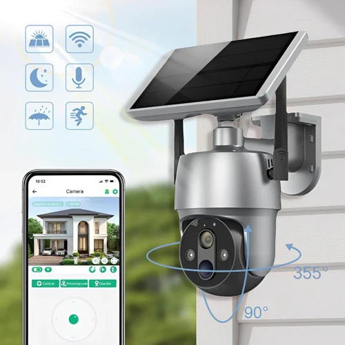 Outdoor Security Camera with 360 Degree Rotating Lens and Solar Rechargeable Battery All Vera Mart
