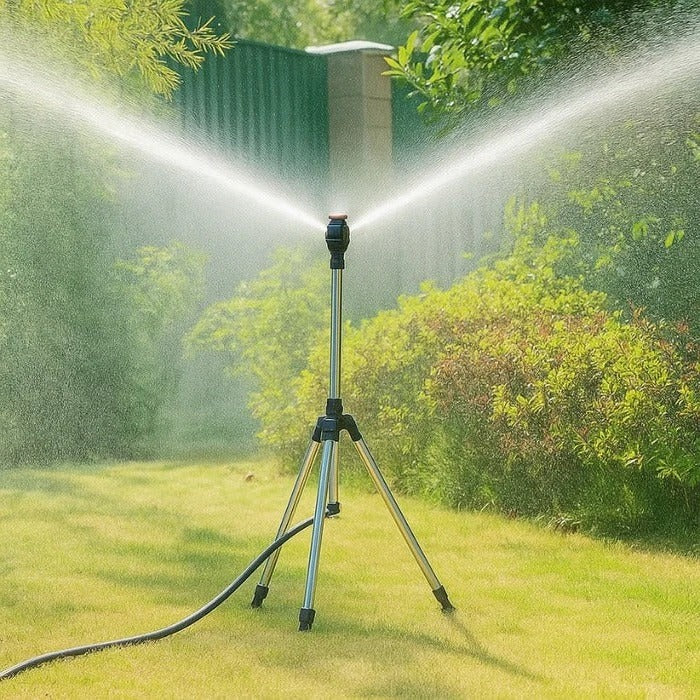 Rotating Tripod Sprinkler with Dual Nozzles and Telescopic Height Adjustment All Vera Mart