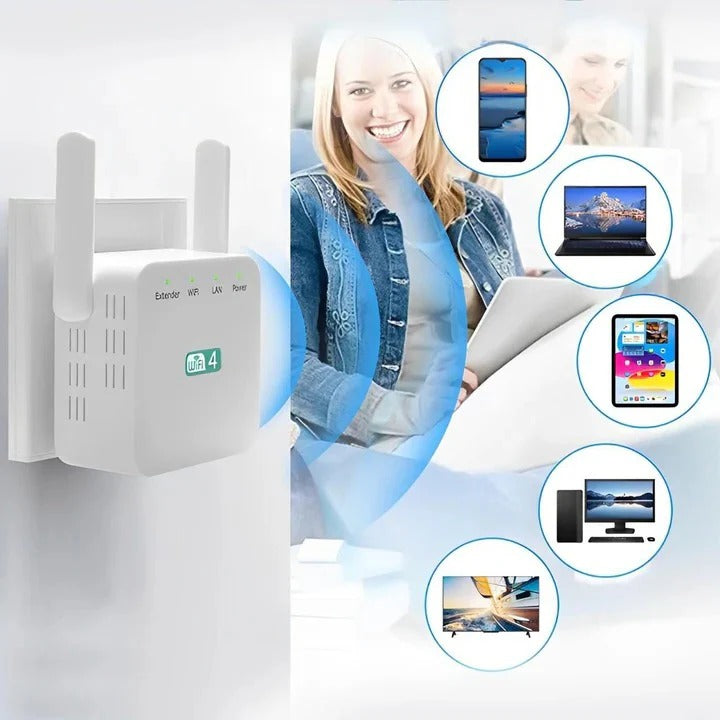 WiFi Repeater with Dual High Gain Antennas and 300 Mbps Speed, 300 Sq Meter Coverage All Vera Mart