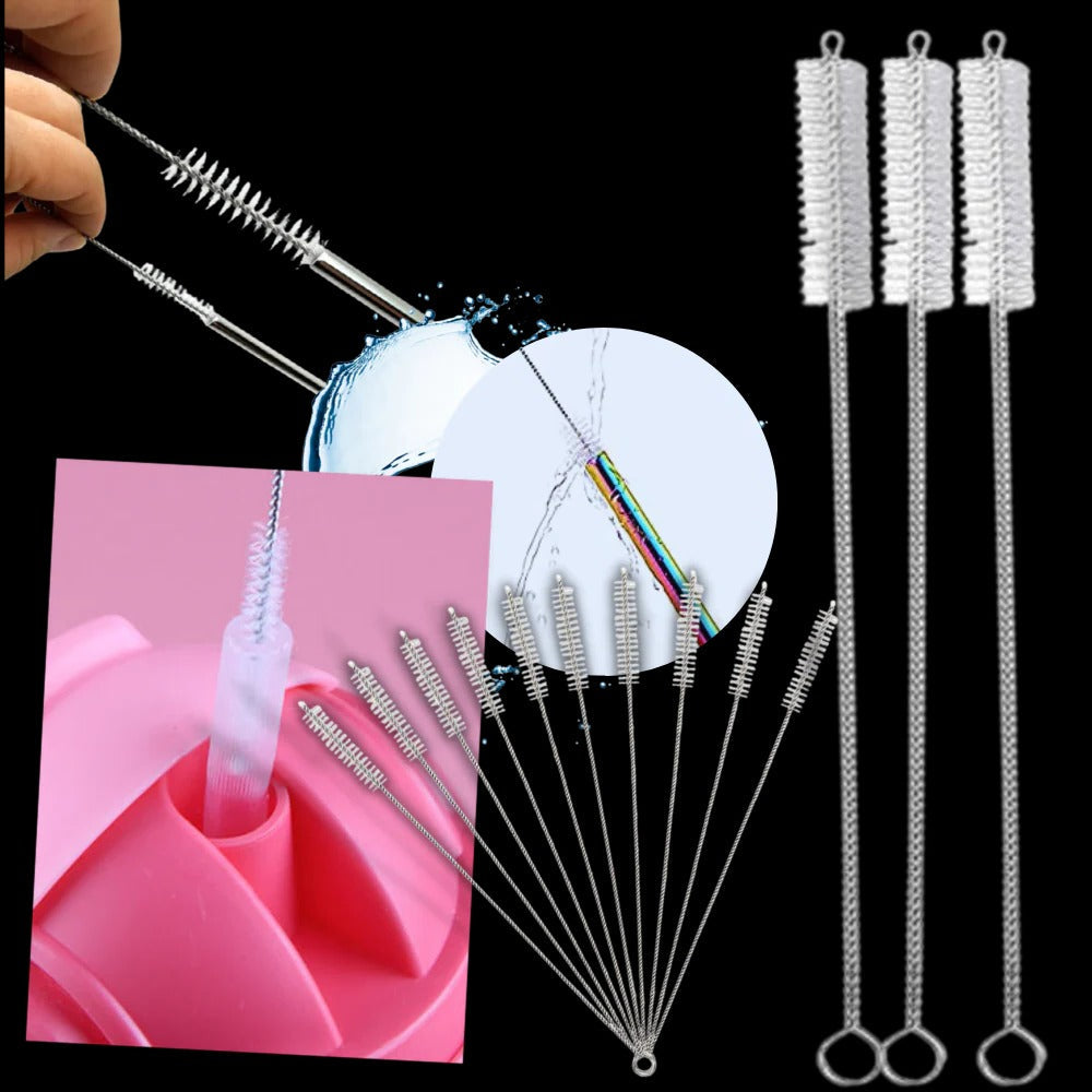 Reusable Straw Cleaning Brush Set with Metal Handle and Fine Bristles, 10-Piece All Vera Mart
