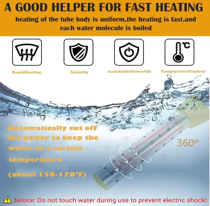 Immersion Water Heater with Guarded Element and Insulated Handle, 1m Cord All Vera Mart