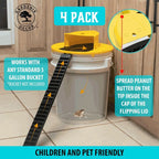 Four Pack of Bucket Lid Mouse Traps with an Auto Reset Flip Lid for a 5 Gallon Bucket
