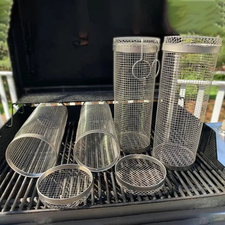 Grill Basket with 360-Degree Rotation and Locking Latch, Stainless Steel All Vera Mart