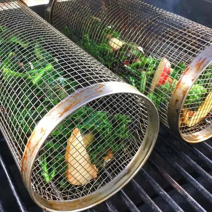 Grill Basket with 360-Degree Rotation and Locking Latch, Stainless Steel All Vera Mart