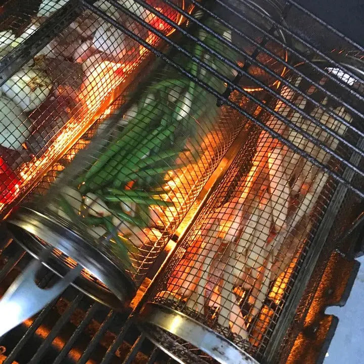 Grill Basket with 360-Degree Rotation and Locking Latch, Stainless Steel All Vera Mart