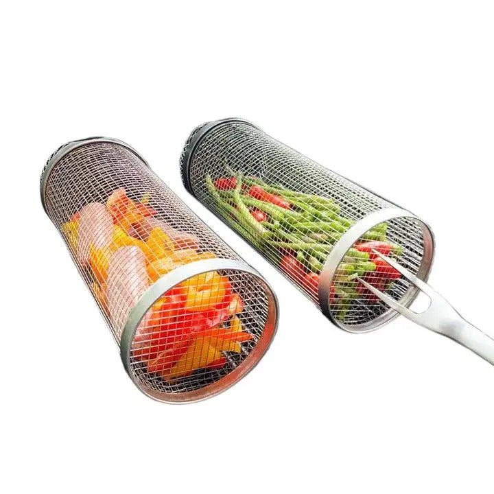 Grill Basket with 360-Degree Rotation and Locking Latch, Stainless Steel All Vera Mart