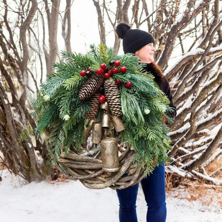 Christmas Wreath with Pinecones and Berries, 17-Inch Weather-Resistant Boho Vine Base All Vera Mart