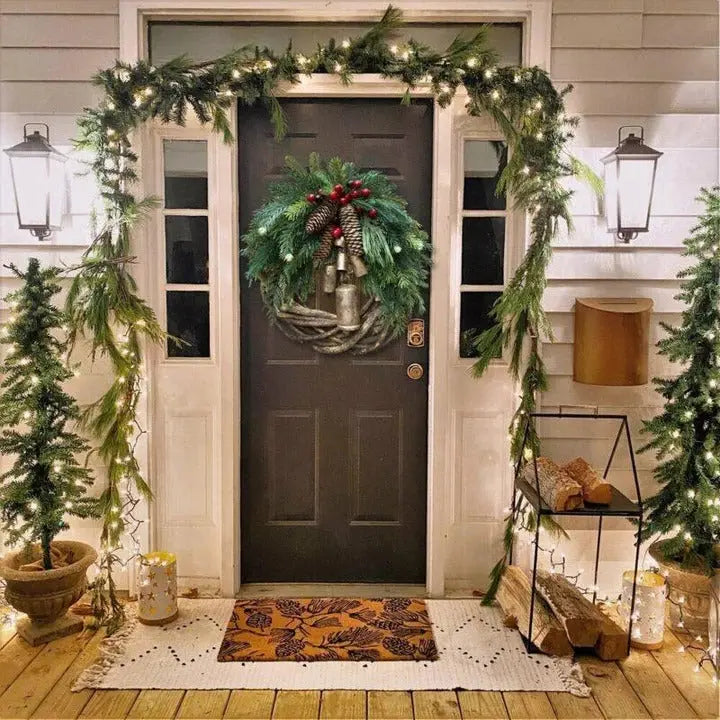 Christmas Wreath with Pinecones and Berries, 17-Inch Weather-Resistant Boho Vine Base All Vera Mart