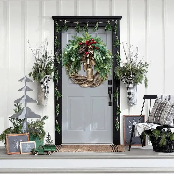 Christmas Wreath with Pinecones and Berries, 17-Inch Weather-Resistant Boho Vine Base All Vera Mart