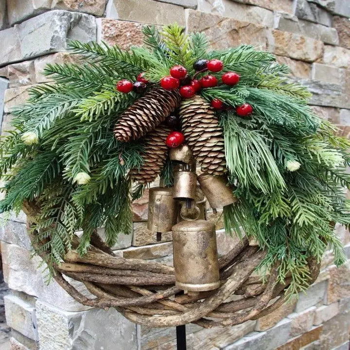Christmas Wreath with Pinecones and Berries, 17-Inch Weather-Resistant Boho Vine Base All Vera Mart