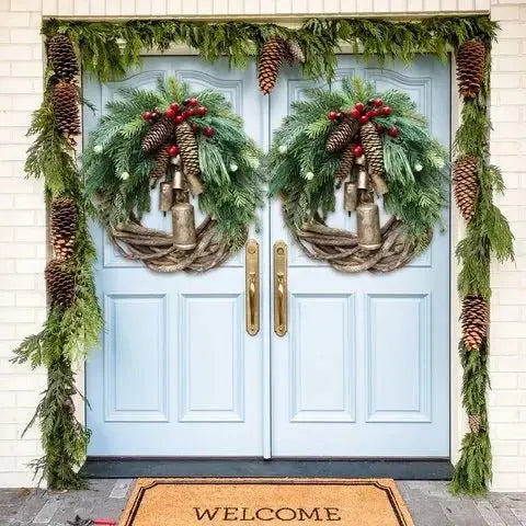 Christmas Wreath with Pinecones and Berries, 17-Inch Weather-Resistant Boho Vine Base All Vera Mart