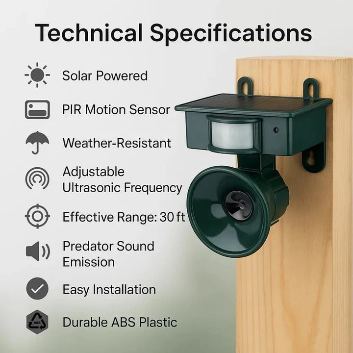 Bird Repeller with Solar Panel and Motion Sensor, Outdoor Sound Deterrent All Vera Mart