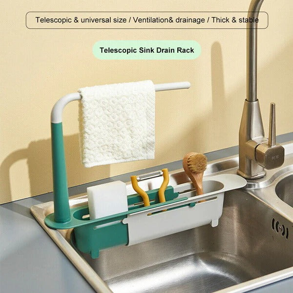 Telescopic Sink Organizer with Drain Grid and Raised Platform for Sponges All Vera Mart