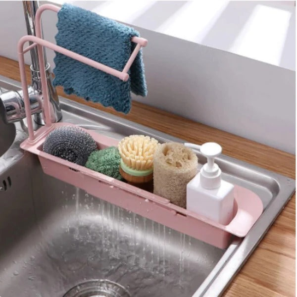 Telescopic Sink Organizer with Drain Grid and Raised Platform for Sponges All Vera Mart