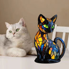 Cat Shaped Table Lamp with Stained Glass Design and Warm LED Light All Vera Mart