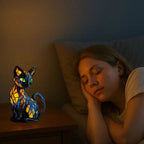 Cat Shaped Table Lamp with Stained Glass Design and Warm LED Light All Vera Mart