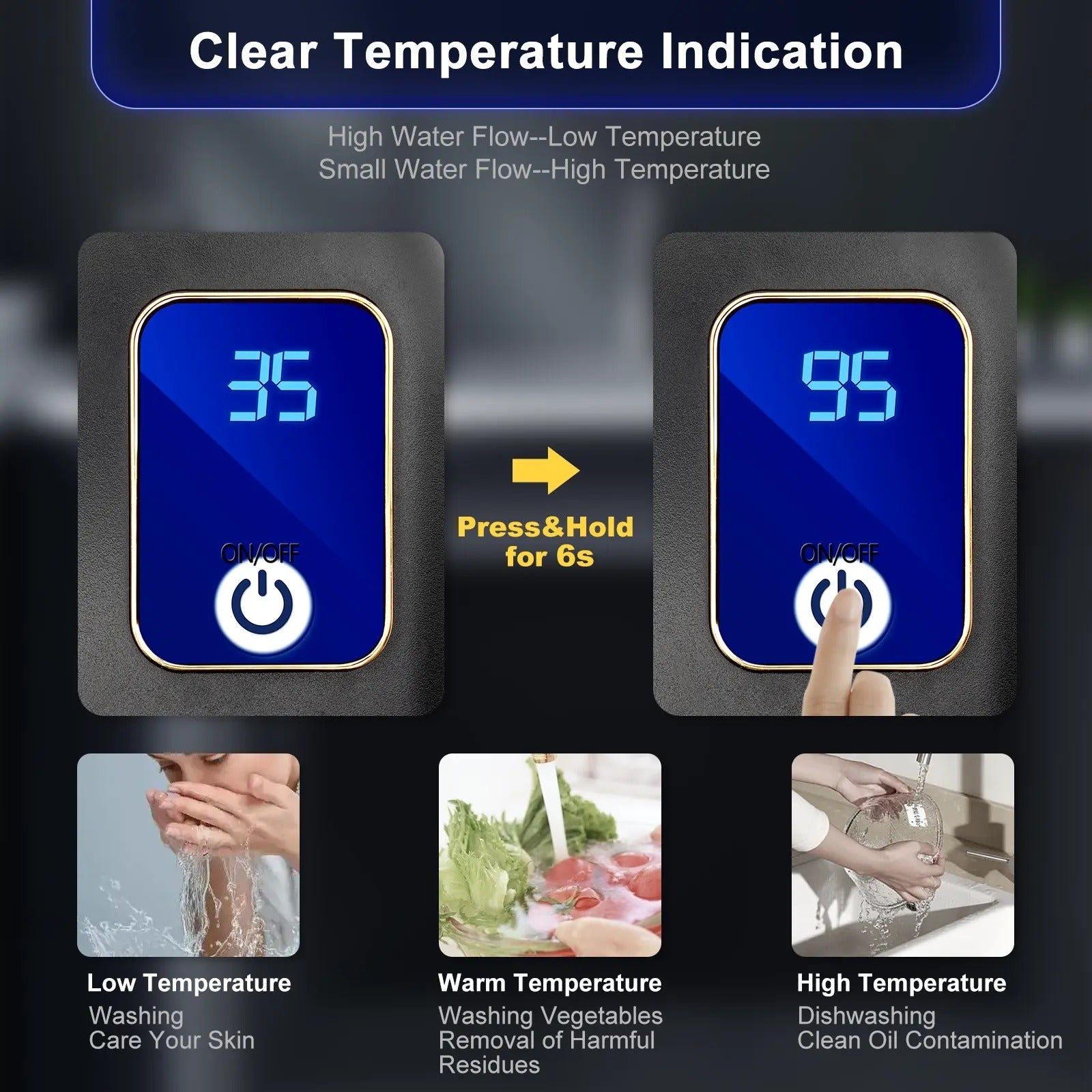 Electric Tankless Water Heater with Digital Temperature Display and Automatic Flow Detection All Vera Mart