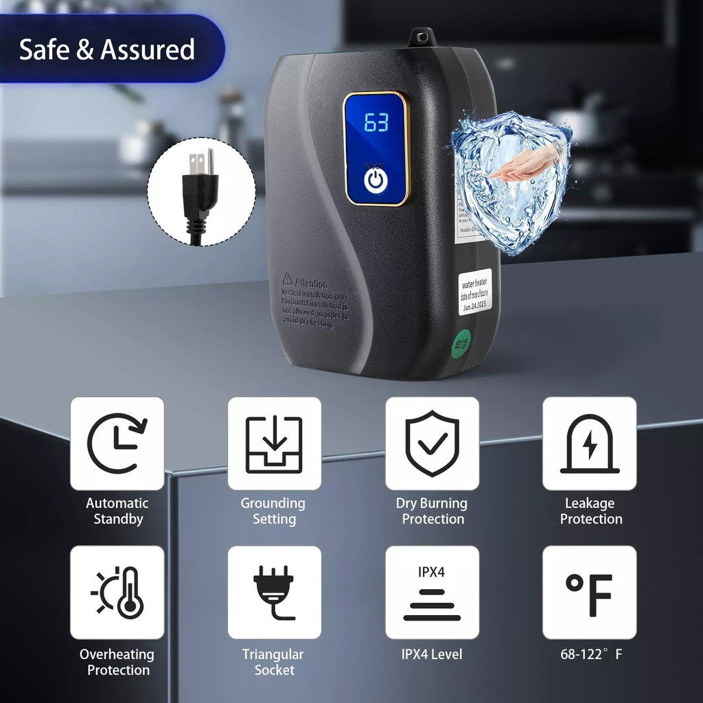 Electric Tankless Water Heater with Digital Temperature Display and Automatic Flow Detection All Vera Mart