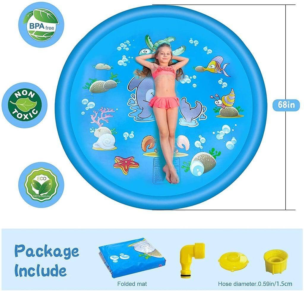 Outdoor Splash Pad 68 Inch with Adjustable Water Spray and Inflatable Edge, Ages 1-8 All Vera Mart