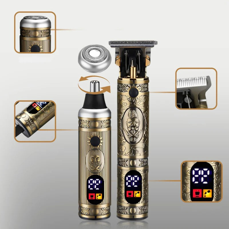 Electric Hair and Beard Trimmer with Four Interchangeable Heads and LED Display All Vera Mart