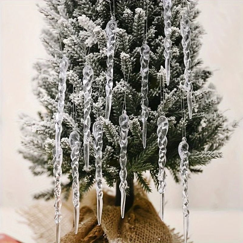Transparent Icicle Ornaments with Light Reflecting Surface, 12-Piece Set All Vera Mart
