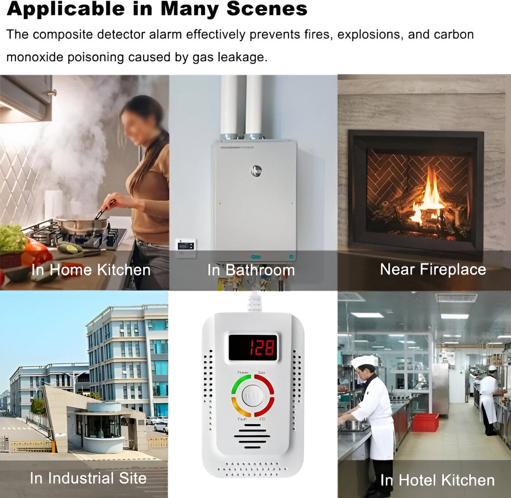 Gas and Carbon Monoxide Detector with Digital Display and Audible Alarm All Vera Mart